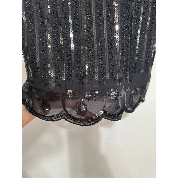 A.Z.I NWT Sequin Beaded L Black Semi Sheer Holiday Evening Going Out Top - Picture 3 of 13